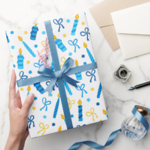 Chanukah Candles Burning White Blue Gold Cadeaupapier