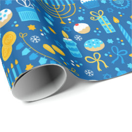 Chanukah Celebrating Gelt Jewish Stars Snowflakes Cadeaupapier