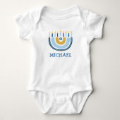 Chanukah Cute Personalized Menorah Rainbow Baby B Romper (Voorkant)