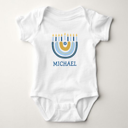 Chanukah Cute Personalized Menorah Rainbow Baby B Romper (Voorkant)