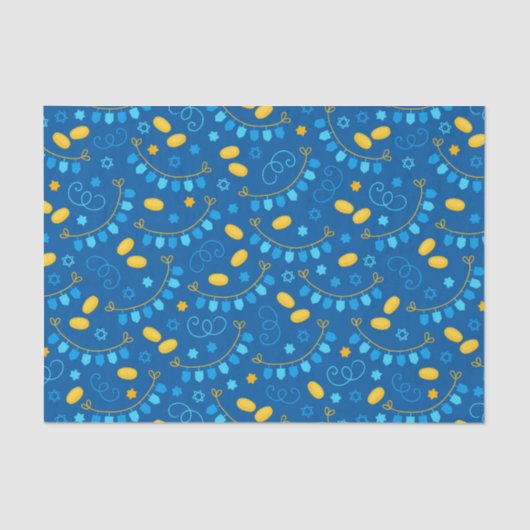 Chanukah Dreidel Banners Gelt Gifts Blue Tissuepapier (Voorkant)