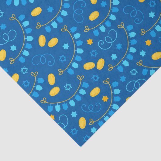 Chanukah Dreidel Banners Gelt Gifts Blue Tissuepapier (Detail)