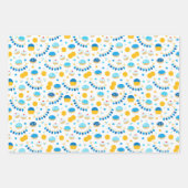 Chanukah Dreidels Doughnoten Gold Blue White Inpakpapier Vel (Voorkant 3)