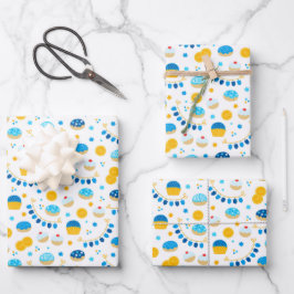 Chanukah Dreidels Doughnoten Gold Blue White Inpakpapier Vel