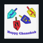 Chanukah Dreidels Magneet<br><div class="desc">Er gebeurde daar een Happy Chanukah cadeau met vier droesels met Hebreeuwse brieven die een geweldig wonder vertegenwoordigen!</div>