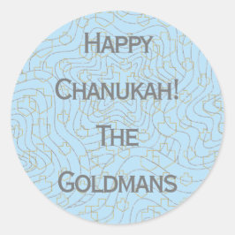 Chanukah "Dreidels/Stars/Blue"-selectieronde Ronde Sticker