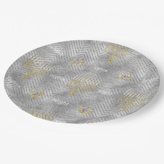 Chanukah Elegant Goud Zilver Menorah Sterren Papieren Bordje (Gekanteld)