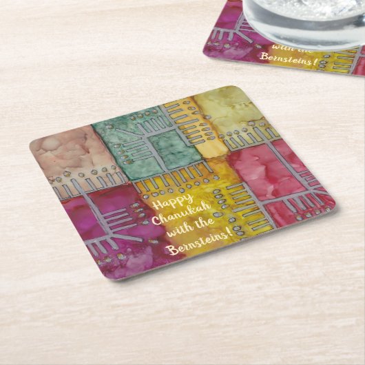 Chanukah Funky Menorahs Kartonnen Onderzetters (Schuin)