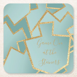 Chanukah Game on Dreidels Turquois Kartonnen Onderzetters