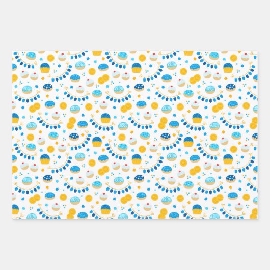 Chanukah Gemengde set Jelly Doughnut Pattern Inpakpapier Vel (Voorkant 3)