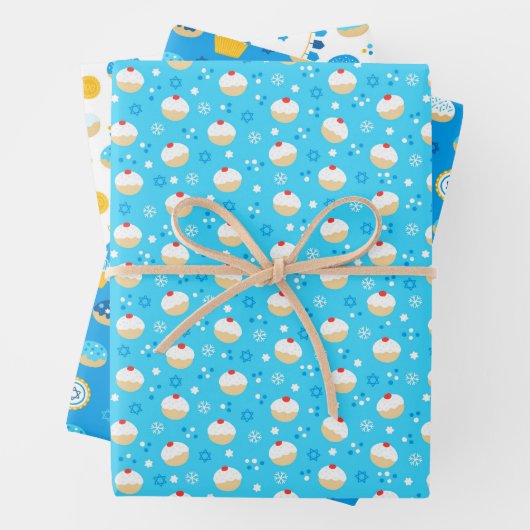 Chanukah Gemengde set Jelly Doughnut Pattern Inpakpapier Vel (In situ)