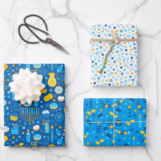 Chanukah, gemengde set joodse sterren Dreidel Cand Inpakpapier Vel (Voorkant)