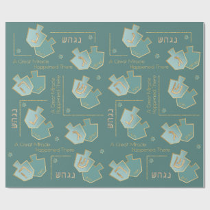 Chanukah Giftwrap wonder gebeurde daar Turquoise Cadeaupapier