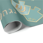 Chanukah Giftwrap wonder gebeurde daar Turquoise Cadeaupapier (Rol Hoek)