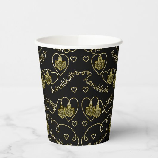 Chanukah Golden Dreidels 8 oz. Papieren Bekers (Links)