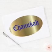 Chanukah Goudblauwe ovale Sticker (Envelop)