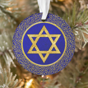 Chanukah Hanukkah חֲנֻכָּה Blauw en Goud Ornament