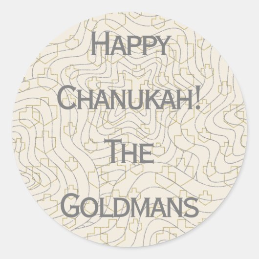 Chanukah/Hanukkah "Dreidels/Stars" Stickers Round (Voorkant)
