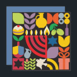 Chanukah Hanukkah Menorah Donut Jewish Stars Kaart<br><div class="desc">Chanoeka / Chanoeka Kleurrijke moderne geometrische patroon Wenskaart. Menorah, Dreidel, Joodse sterren, Donut & Olijfolie... ze zijn er allemaal. Joodse Chanoeka Symbolen Ruimte om uw gepersonaliseerde tekst op de keerzijde toe te voegen. Gelukkige Chanoeka wensen. Hebreeuws aan de binnenkant zegt "Chanoeka Sameach". (Gelukkig Chanoeka). Deze luxe, kijk, is een geweldige...</div>