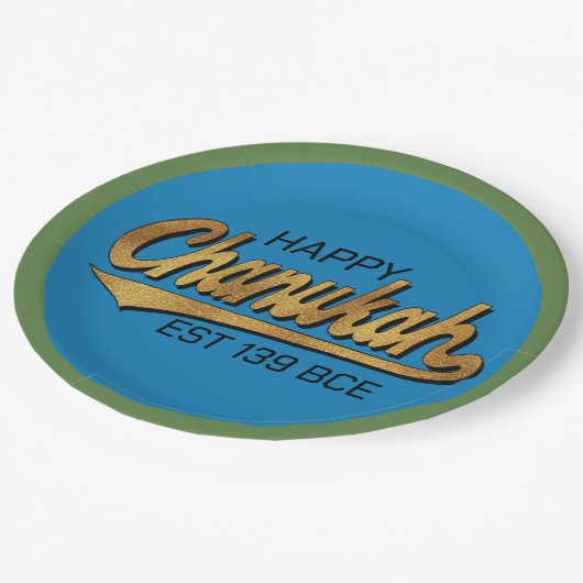 Chanukah Happy Retro Groene Trim Papieren Bordje (Gekanteld)