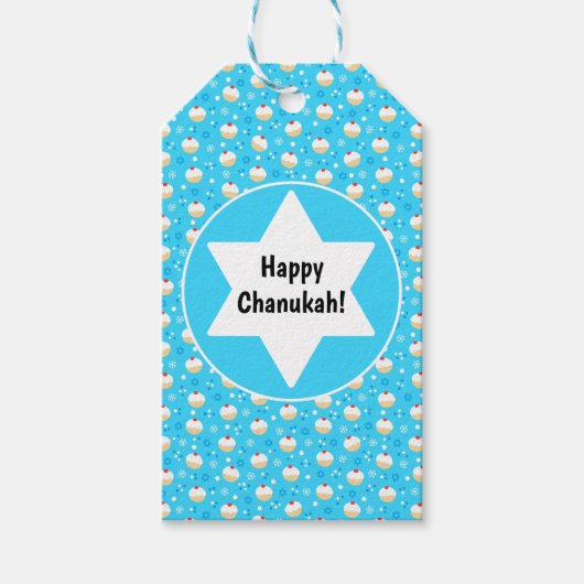 Chanukah Jelly Doughnoten Joodse sterren Snowflake Cadeaulabel (Voorkant)