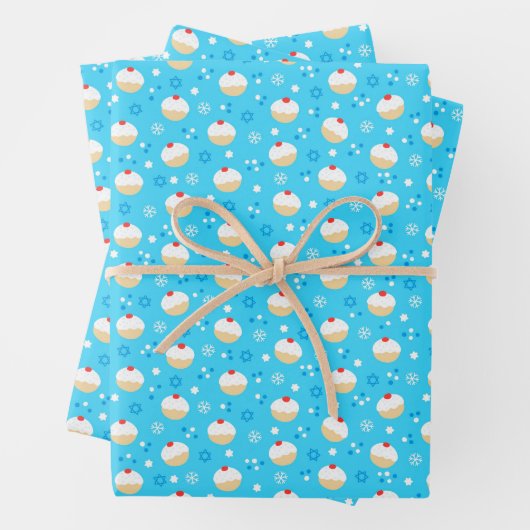 Chanukah Jelly Doughnoten Joodse sterren Snowflake Inpakpapier Vel (In situ)