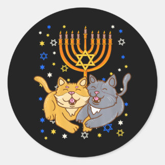 Chanukah Jewish Menorah Kitten Funny Cat Hanukkah Ronde Sticker