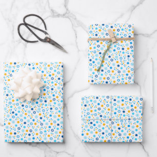Chanukah Jewish Stars Snowflakes White Blue Gold Inpakpapier Vel