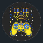 Chanukah Joodse Menorah Gamer Grappig Gamen Ronde Sticker<br><div class="desc">Chanukah Joodse Menorah Gamer Grappig Gamen</div>