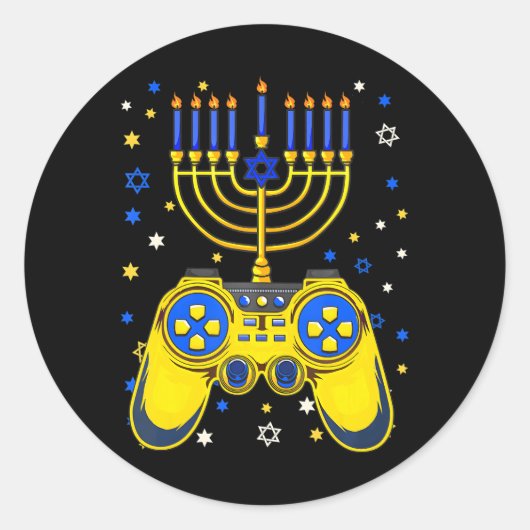 Chanukah Joodse Menorah Gamer Grappig Gamen Ronde Sticker (Voorkant)