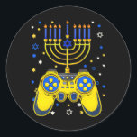 Chanukah Joodse Menorah Gamer Grappig Gamen Ronde Sticker<br><div class="desc">Chanukah Joodse Menorah Gamer Grappig Gamen</div>