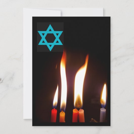 Chanukah kaars vlammen, Star of David uitnodiging (Voorkant)