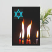 Chanukah kaars vlammen, Star of David uitnodiging (Staand voorkant)