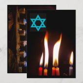 Chanukah kaars vlammen, Star of David uitnodiging (Voorkant / Achterkant)