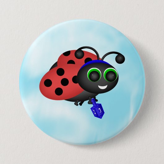 Chanukah Ladybug in yamaka met dreidel Ronde Button 7,6 Cm (Voorkant)
