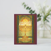 Chanukah Lights, Menorah in Glas in lood Window Briefkaart (Staand voorkant)