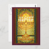 Chanukah Lights, Menorah in Glas in lood Window Briefkaart (Voorkant / Achterkant)