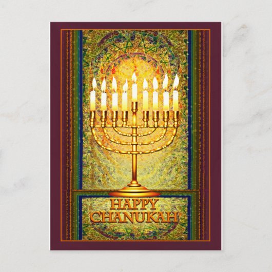 Chanukah Lights, Menorah in Glas in lood Window Briefkaart (Voorkant)
