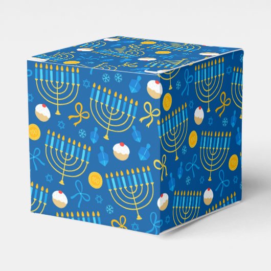 Chanukah Menorah Gelt Dreidel Blue Bedankdoosjes (Voorkant Zijde)