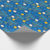 Chanukah Menorah Gelt Dreidel Blue Cadeaupapier (Hoek)