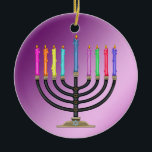 Chanukah Menorah Keramisch Ornament<br><div class="desc">Veel plezier met deze. Denk aan thema's! Voeg of schrap tekst toe, en (voor een beetje van extra kosten die hier reeds worden toegevoegd) pas de rug met afbeeldingen, kleur, uw logo/bedrijfsinfo., enz. aan! Deze zijn ook groot voor giften of om als het beëindigen aanraking van klasse op uw gift...</div>