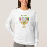 Chanukah Menorah Lights T-Shirt<br><div class="desc">Een heldere Chanoekammenorah met de woorden Happy Chanukah voor de kaarsen is blij met de feestdag.   Gelukkig eten!</div>