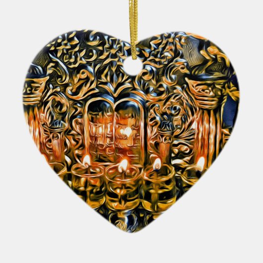 Chanukah Menorah met olielamp Keramisch Ornament (Voorkant)