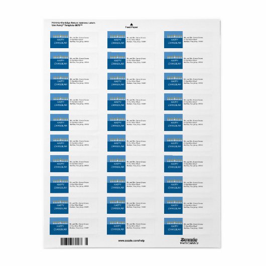 Chanukah Menorah Return Address Label (Full Sheet)