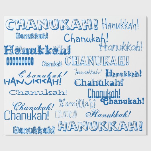 Chanukah O' Hannukah Blue en White Wrapping Paper Cadeaupapier (Vlak)