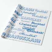 Chanukah O' Hannukah Blue en White Wrapping Paper Cadeaupapier (Uitgerold)