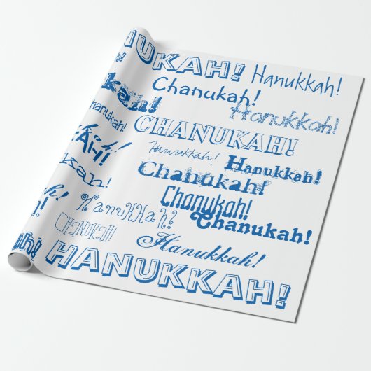 Chanukah O' Hannukah Blue en White Wrapping Paper Cadeaupapier (Uitgerold)