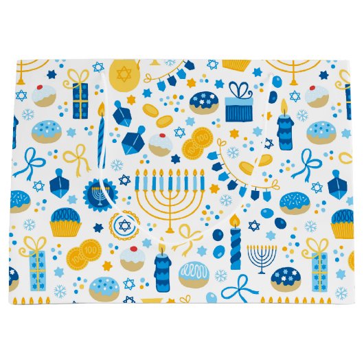 Chanukah Party Blue Gold White Groot Cadeauzakje (Voorkant)