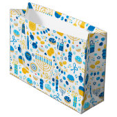 Chanukah Party Blue Gold White Groot Cadeauzakje (Voorkant Gekanteld)