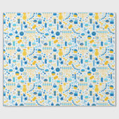 Chanukah Party Blue Gold White Menorah Gelt Cookie Cadeaupapier (Vlak)